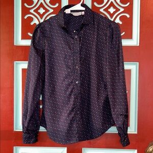 Women’s Vintage Navy Blue Peter Pan collar Polka Dot Shirt size 8 / S